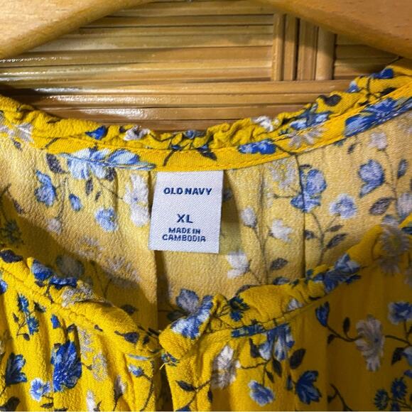 Old Navy Yellow and Blue Long Sleeve Sundress XL ditsy print autumn modest - Picture 7 of 10